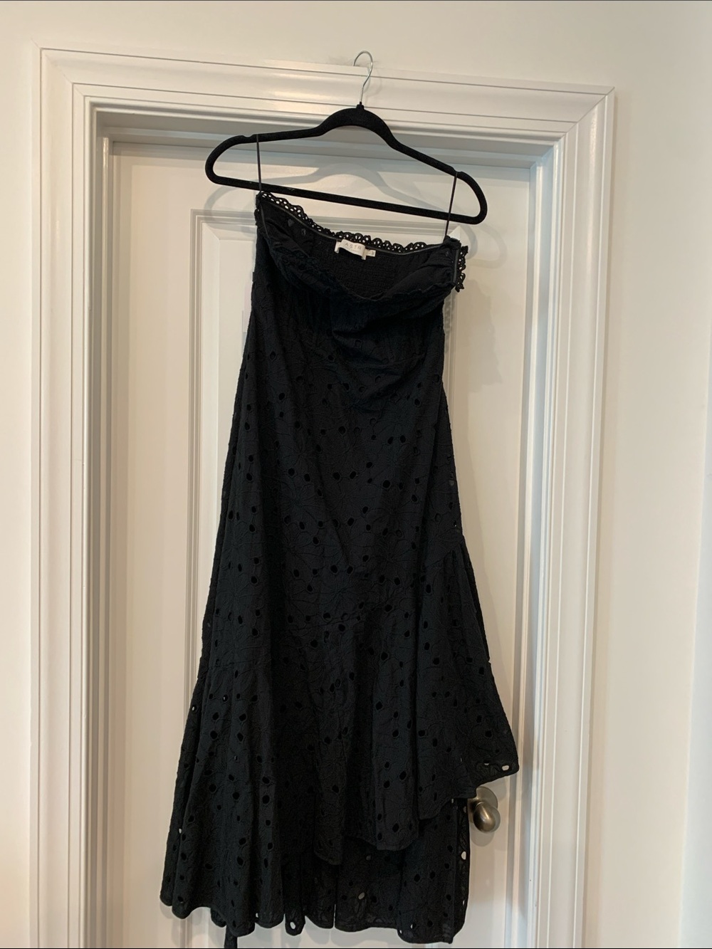 Aster the Label  Black Eyelet cotton strapless  Midi Dress L NWT